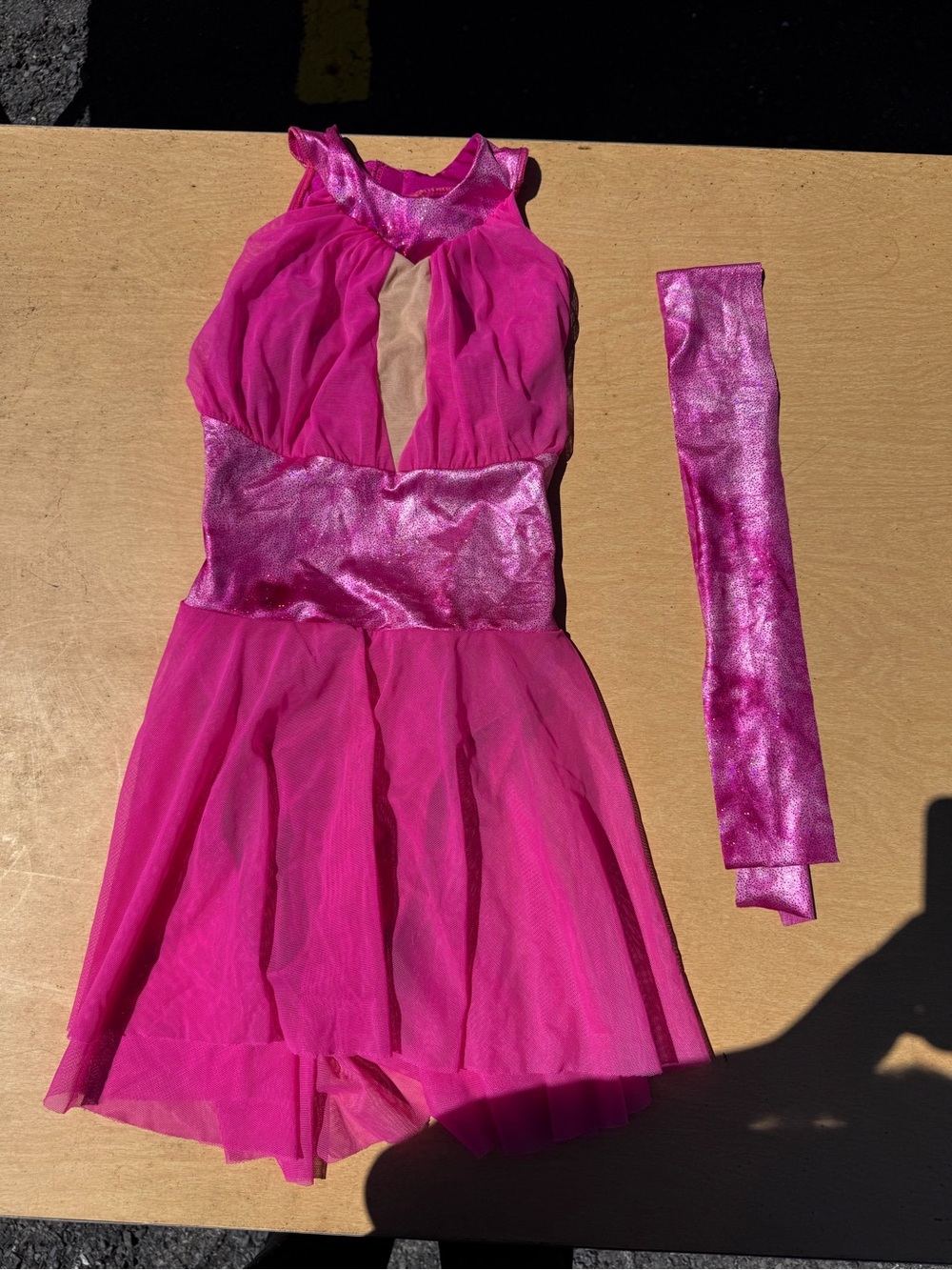 Girls Hot Pink Dance Costume with Metallic Waistband